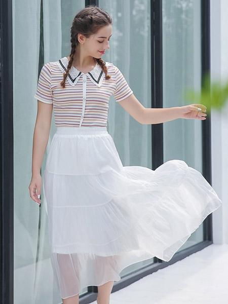 艾诺绮女装品牌2021夏季条纹弹力衬衣