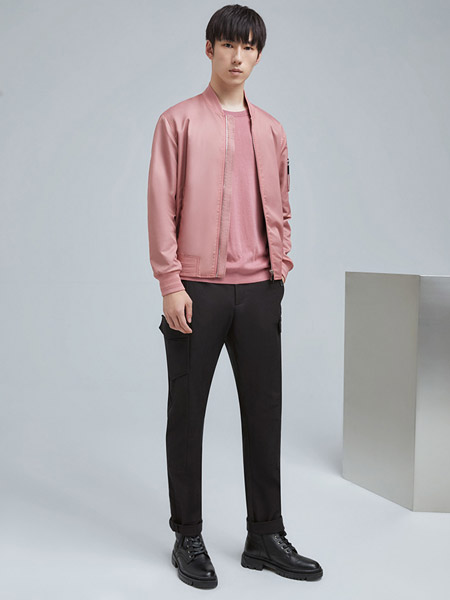 卡尔丹顿男装品牌2021春夏季藕粉色开衫外套
