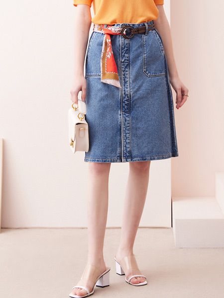郁香菲女装品牌2021夏季小众设计感牛仔半身裙