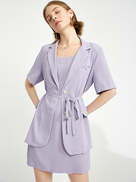 靖选女装品牌2021夏季OL风浅紫色西装套裙