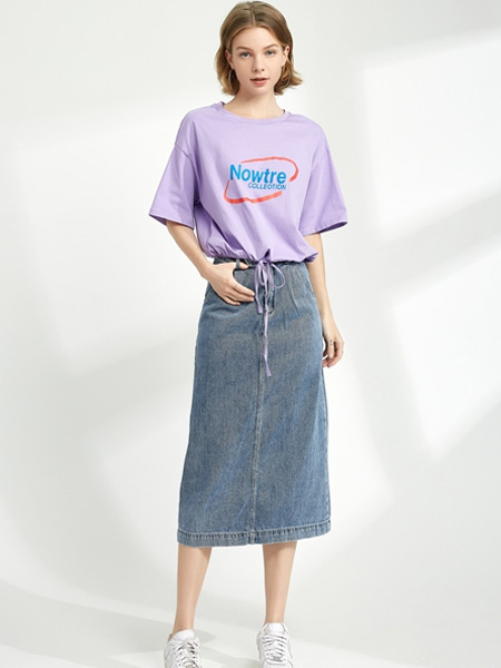 靖选女装品牌2021夏季紫色休闲宽松T恤