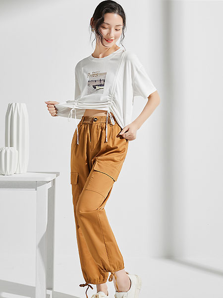 金苑女装品牌2021夏季高腰显瘦直筒工装裤裤子