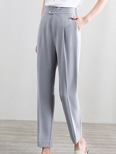 欧莎女装品牌2021夏季高腰垂感西装裤女薄款休闲裤