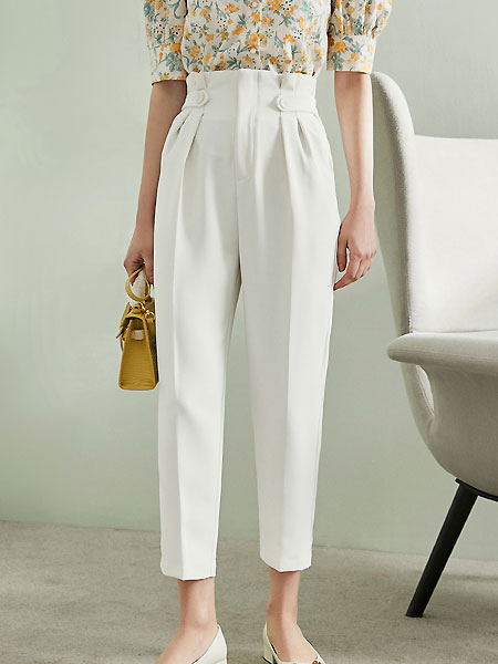 朗文斯汀女装品牌2021夏季白色直筒裤