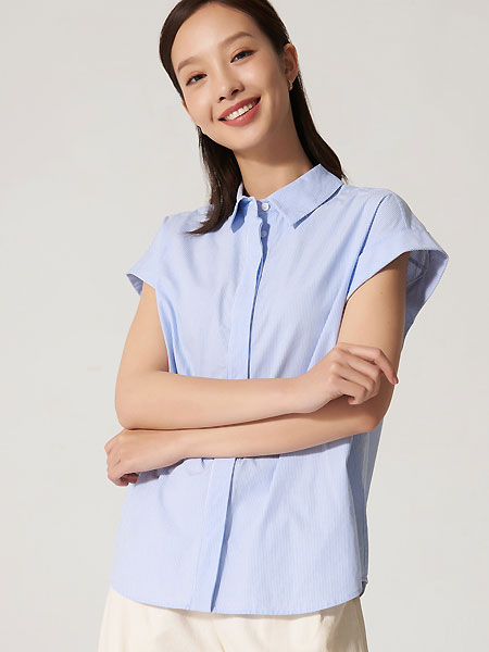 ClothScenery布景女装品牌2021夏季简约方领竖条纹设计感小众短袖纯棉上衣