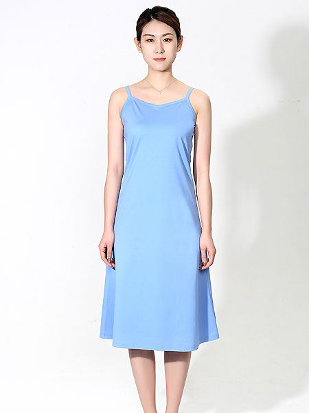 微奢零度女装品牌2021夏季弹力舒适吊带连衣裙车菊蓝色