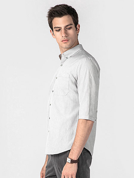 格度·佐致男装品牌2021夏季中袖刺绣商场同款休闲夏季新款修身条纹衬衫