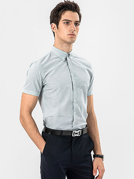 格度·佐致男装品牌2021夏季短袖衬衫男商务修身正装休闲