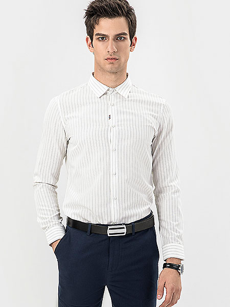 格度·佐致男装品牌2021夏季青年长袖条纹衬衫男商务正装修身休闲