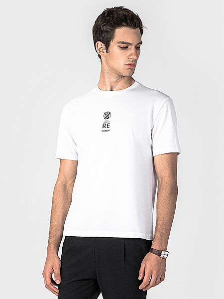 格度·佐致男装品牌2021夏季短袖t恤男圆领字母修身印花刺绣潮