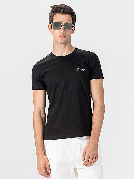 格度·佐致男装品牌2021夏季黑色印花圆领活力字母T恤