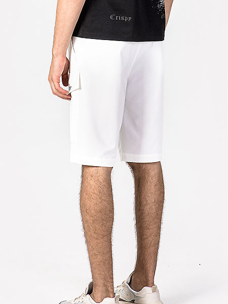 格度·佐致男装品牌2021夏季白色工装中裤男修身松紧腰5分裤水洗休闲
