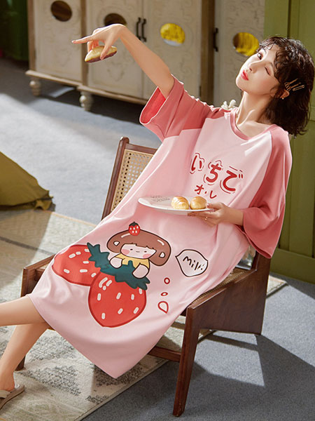 宫蝶内衣品牌2021夏季甜美可爱草莓短袖睡衣休闲大码家居服薄