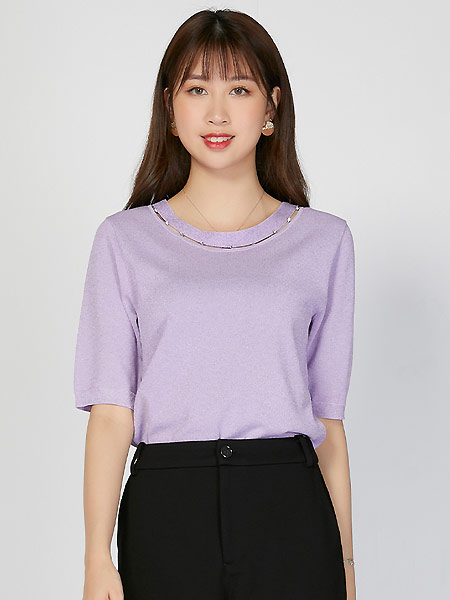 UMISKY优美世界女装品牌2021紫色宽松上衣