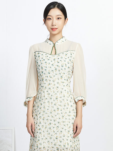 UMISKY优美世界女装品牌2021夏季减龄森系中国风连衣裙
