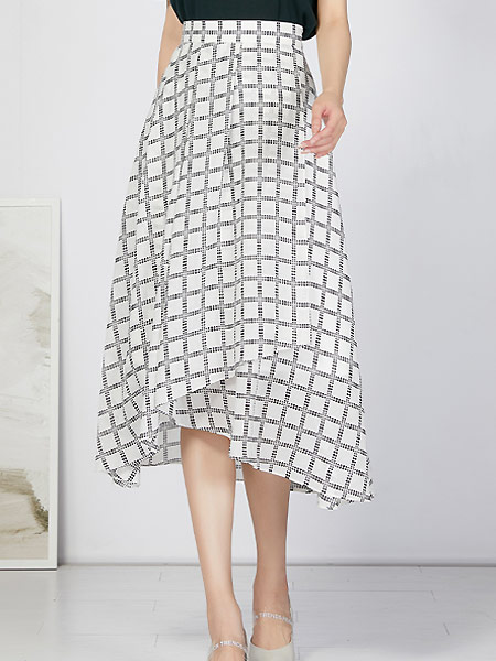 UMISKY优美世界女装品牌2021夏季格子气质高腰半身裙