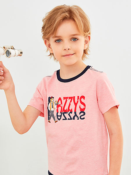 哈吉斯童装品牌2021夏粉色印字母T恤