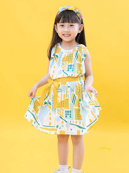 棉绘童装品牌2021夏季森系气质印花公主裙儿童夏季小女孩背心裙子