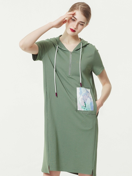 约布女装品牌2021夏季新款韩版时尚连帽连衣裙
