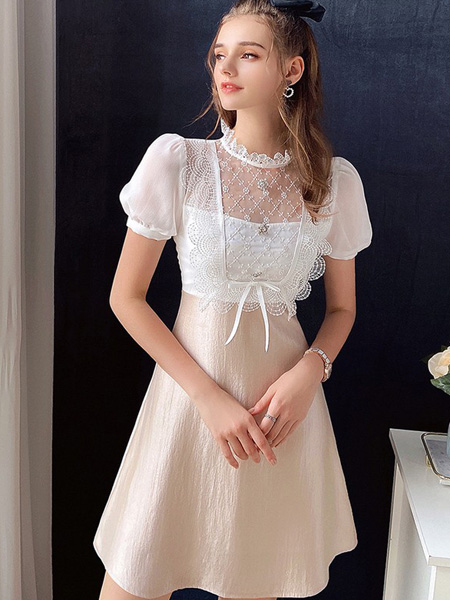 粉红大布娃娃女装品牌2021夏季新款白蕾丝透清凉连体裙