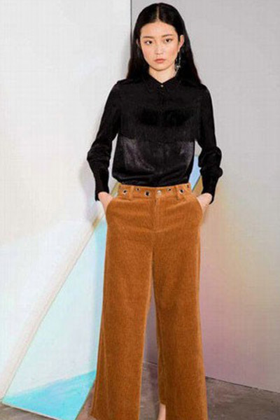 奥罗拉女装品牌2021夏季高腰丝绒阔腿裤百搭套装