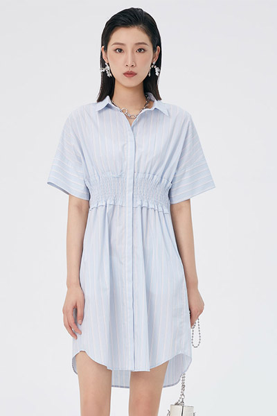 LOFT SHINE女装品牌2021夏季女纯棉条纹连衣裙