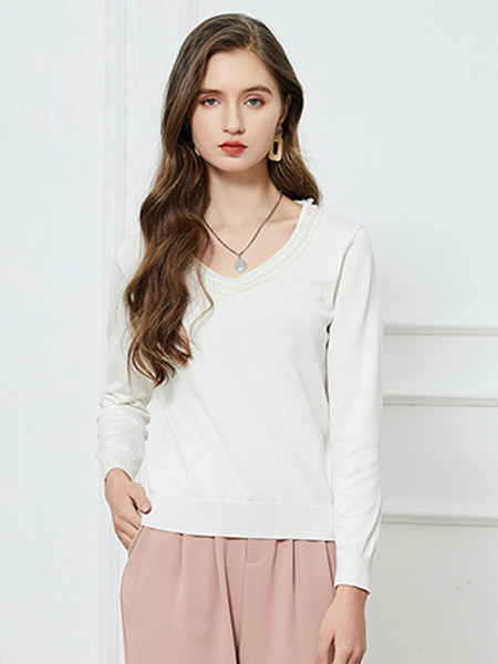 雅意娜菲女装品牌2021夏季白色清凉T恤