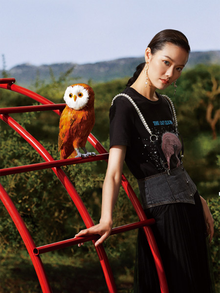 朗斯莉女装品牌2021夏季韩版动物印画设计T恤