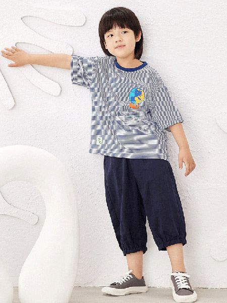 加比瑞童装品牌2021夏季男童棉麻束脚休闲七分裤中大童儿童裤子