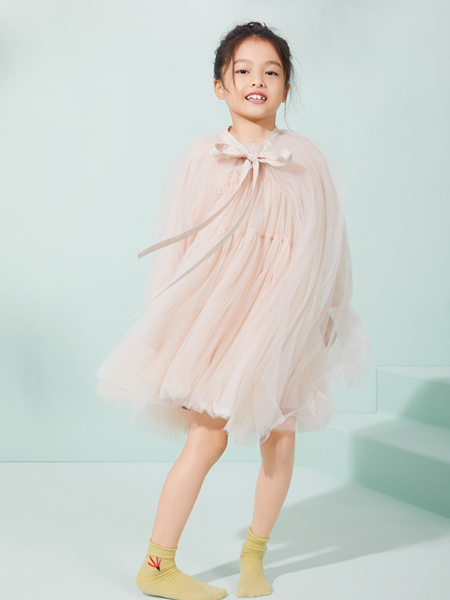 Hana&Shida女装品牌2021春夏季女童纱纱斗篷外套粉色
