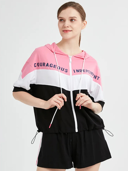 水淼SHUIMIAO女装品牌2021春夏拼接色休闲短袖外套套装