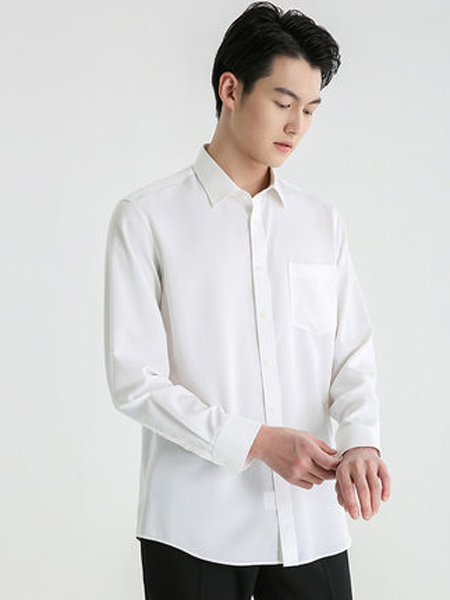 圣得西男装品牌2021春夏男士正装长袖衬衫白衬衣含桑蚕丝