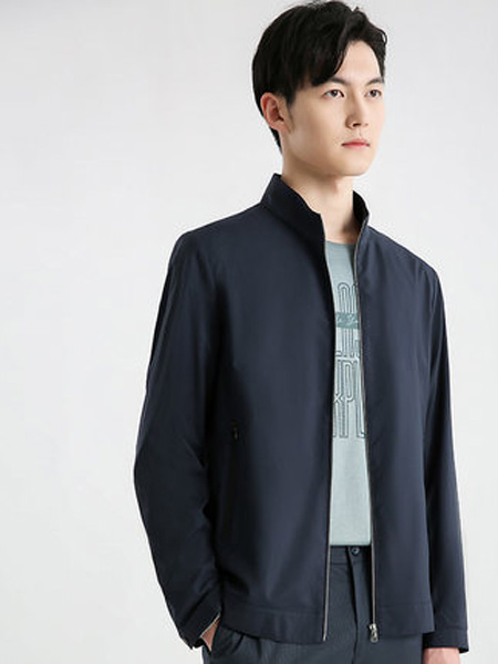 圣得西男装品牌2021春夏男士黑色商务休闲立领夹克外套