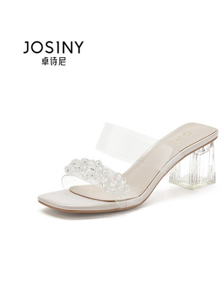 Josiny卓诗尼鞋帽/领带品牌2021新款拖鞋女夏外穿时尚水晶高跟鞋仙女风百搭大气