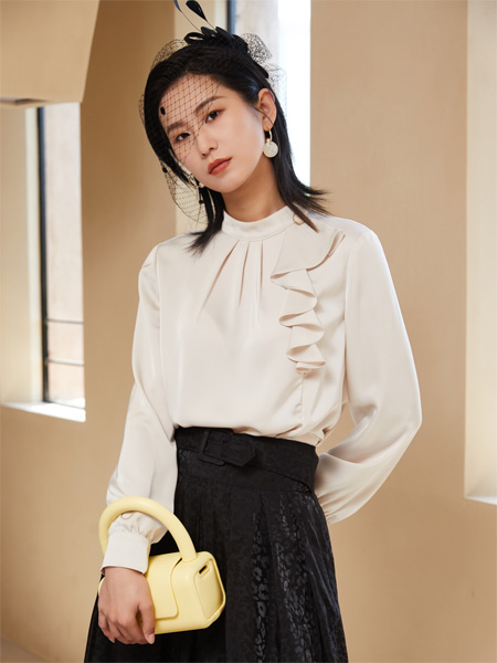 南耳女裝品牌2021秋季韓版時尚褶皺襯衣套裝