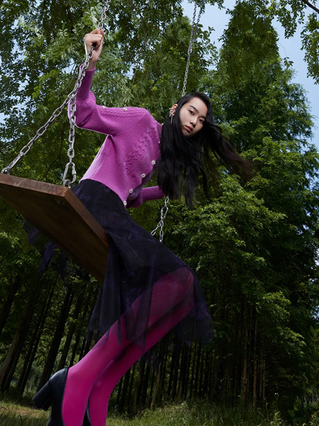 NEELLY纳俪女装品牌2021秋季紫色毛针织衫套装