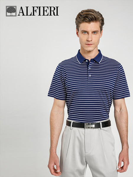 艾法利男装品牌2021春夏季肌理提花条纹全棉POLO领男士短袖T恤中年棉
