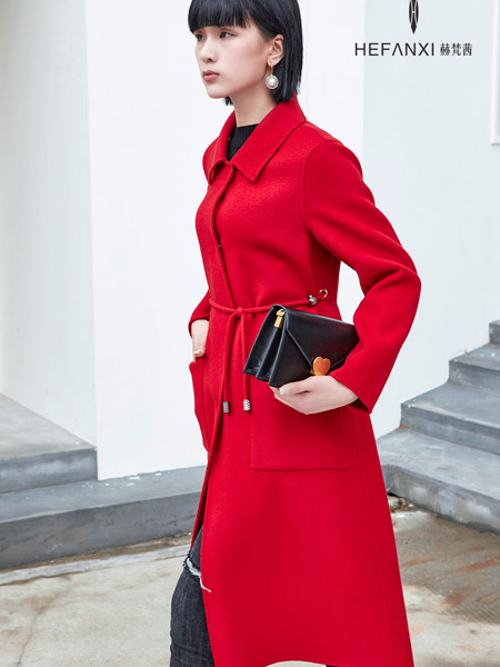 赫梵茜女装品牌2021秋季红色中长款外套