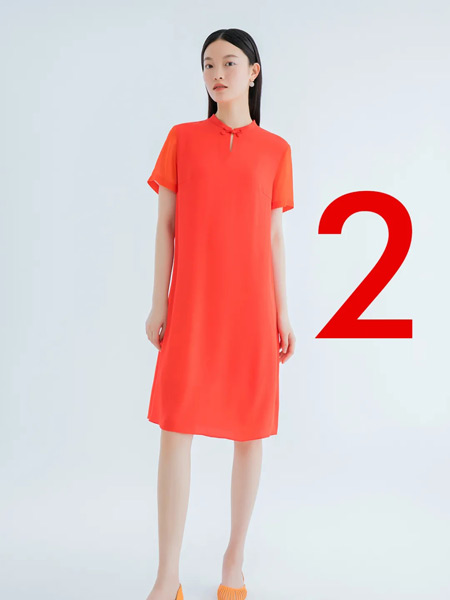 ORIGIN 安瑞井女装品牌2021夏季衣襟圆领休闲连衣裙