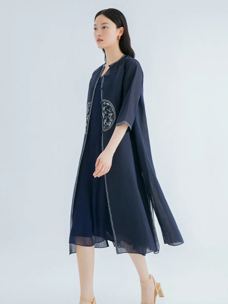 ORIGIN 安瑞井女装品牌2021夏季古风刺绣印画长款外套