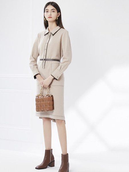 卡迪黛尔女装品牌2021秋季新款羊毛气质法式通勤清新衬衫裙宽松长袖连衣裙