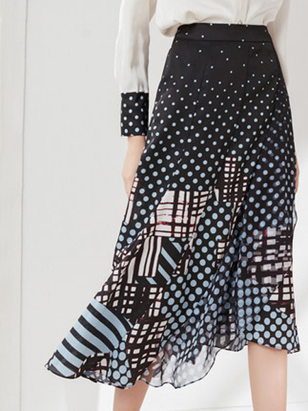 卡迪黛尔女装品牌2021秋季新款收腰立裁设计薄A字裙气质时尚中长半身裙