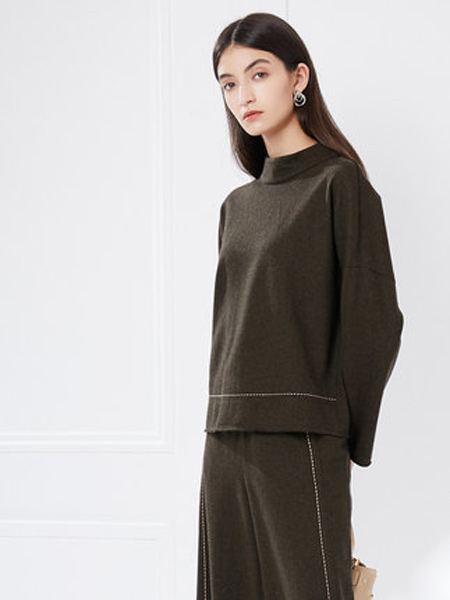 卡迪黛尔女装品牌2021秋季新款羊毛立领简约通勤长袖时尚百搭针织衫
