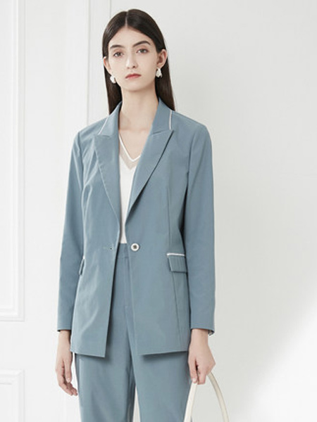 卡迪黛尔女装品牌2021秋季新款气质职业假口袋西装外套女休闲灰色时尚
