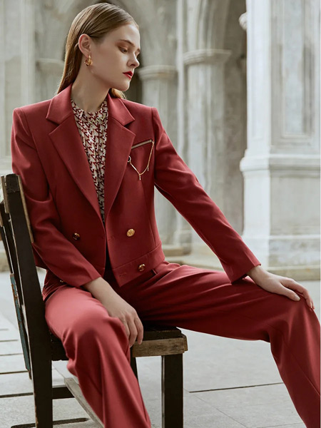 芝儀女裝品牌2021秋季氣質紅色西裝套裝