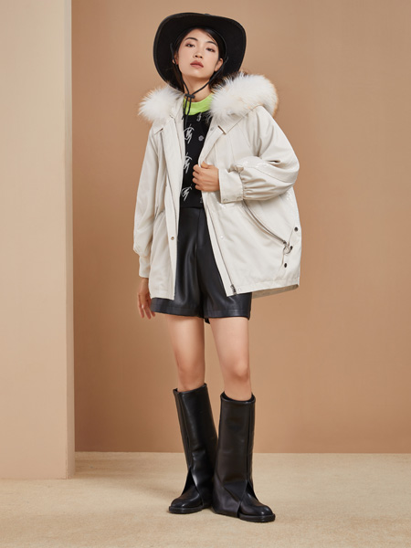 U-Cevel女装品牌2021秋季纯色羊绒棉衣外套
