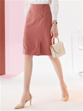 卡迪黛尔女装品牌2021秋季新品纯色开叉简约气质高腰雪纺显瘦包臀半身裙