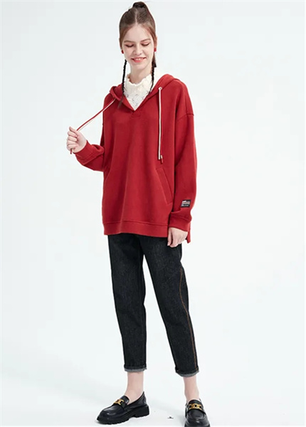 水淼SHUIMIAO女裝品牌2021秋季紅色寬松衛衣套裝