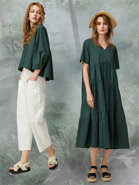 必然女装品牌2021秋季绿色宽松衬衫