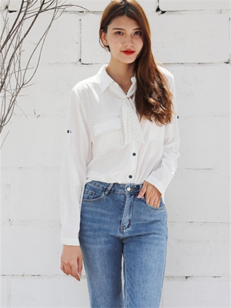 ILLRRA妍啦女装品牌2021秋季系带纯白色衬衫套装